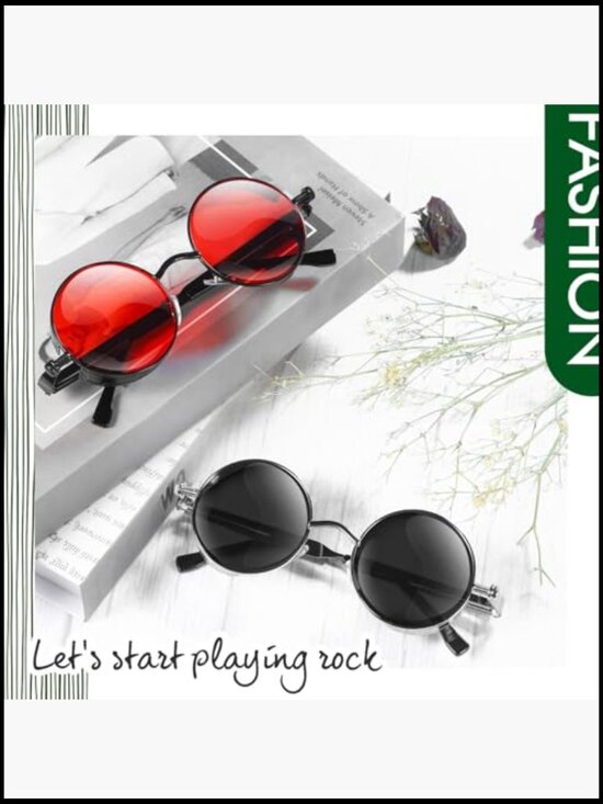 12 Pairs Steampunk Round Sunglasses Retro Hippie Circle Glasses for Women Men main image 6